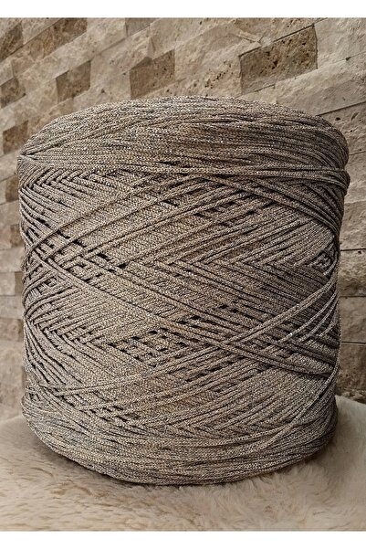 UMRA collection Makrome Polyester 100-120gr (3mm) Renk Ton-Bej/Simli-(70-80mt)