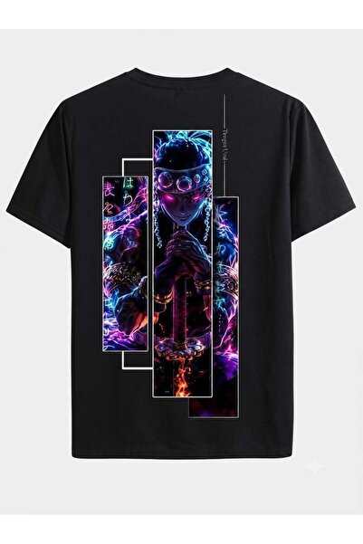 classy moda Μαύρο μπλουζάκι Unisex με στάμπα χαρακτήρων anime σε μεγάλο μέγεθος