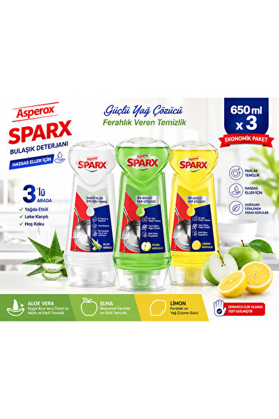 ASPEROX Sparx Diamond Plus 650 ml Limon + Elma +Losyon Sıvı Bulaşık Deterjanı...