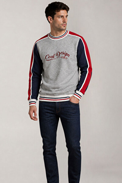 COAL CİTY Erkek Detaylı Renk Bloklu Sıfır Yaka Sweatshirt