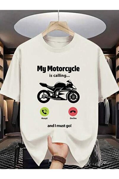 4CR تي شيرت رياضي صيفي للرجال بطبعة "My Motorcycle Is Calling" أسود اللون، قط...