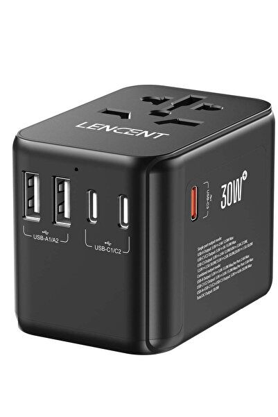 LENCENT محول سفر عالمي، شاحن دولي مع منفذين USB و3 منافذ USB-C للشحن السريع، ...