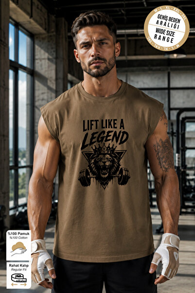 BESSA Brown Legend Printed Crew Neck Sports Athlete's Undershirt Cotton Singl...