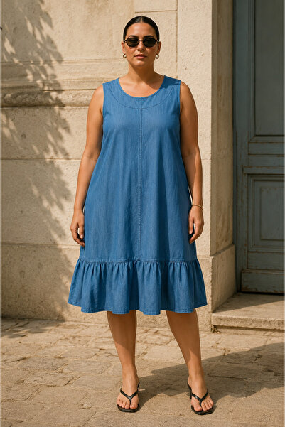 HÇ Hülya Çelik KİDSWEAR 2018 Καλοκαιρινό αμάνικο λεπτό τζιν φόρεμα σε μεγάλο ...