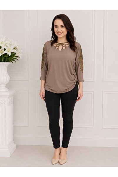 OEM Bluza eleganta Belladonna,design cu dantela la maneca,nuanta de crem