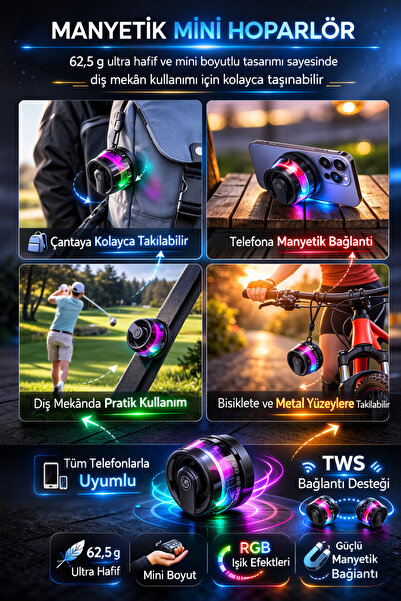 Mega Oto Market G200 Magsafe Mıknatıslı Bluetooth Speaker 5W – Mini RGB Işıkl...