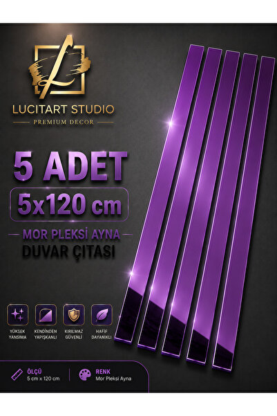 LucitART 5 Adet 5x120 cm Pleksi Ayna Duvar Çıtası Füme, Siyah, Mavi, Kırmızı,...