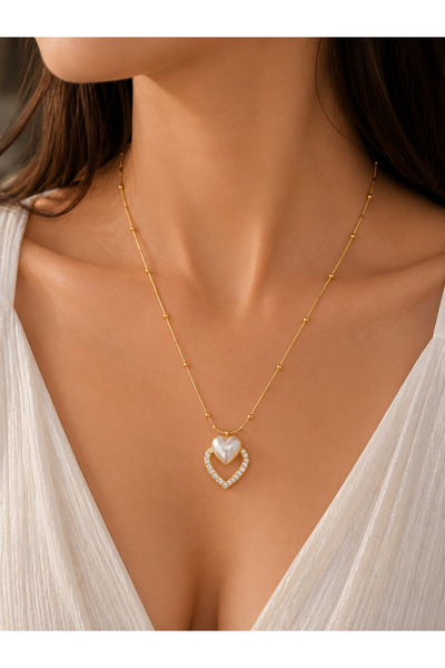 Bymiel Women's Heart Figured Zircon Stone 316L Stainless Steel Necklace