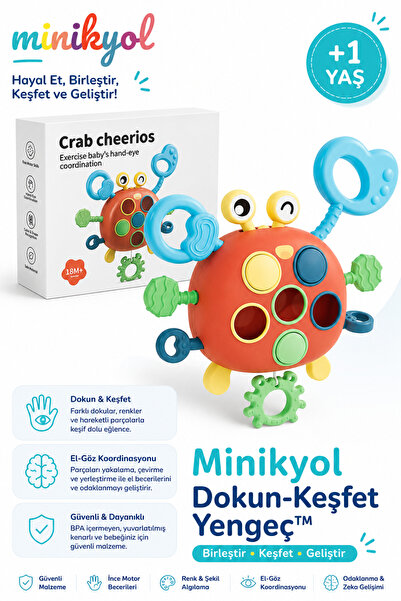 minikyol Duyusal Aktivite Yengeci Çekmeli Basmalı Renkli Eğitici Seyahat Oyun...