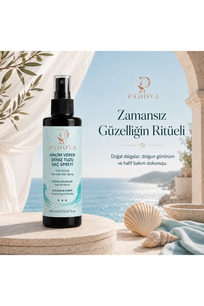 Padova Beauty Hacim Veren Deniz Tuzu Saç Spreyi 150 ml Doğal Dalga Dolgun ve Esnek Görünüm