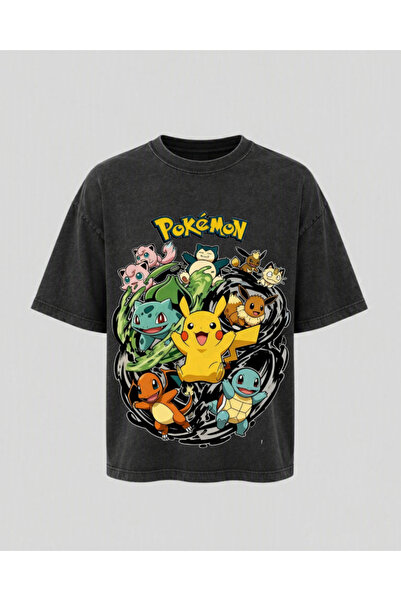 OPPPSSS Pokemon Baskılı Yıkamalı Relaxed Fit Unisex Tişört