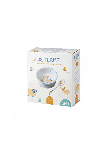 MAISON PETIT JOUR Bol pentru copii cu ventuză și lingură, model fermă