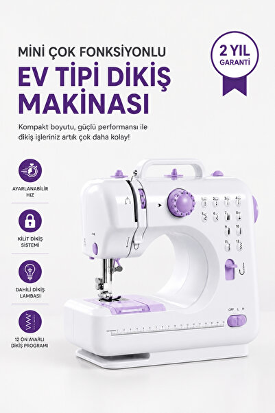 Abbruch Ev Tipi Mini Dikiş Makinesi 12 Hazır Dikiş Programlı LED Işıklı Ayarl...