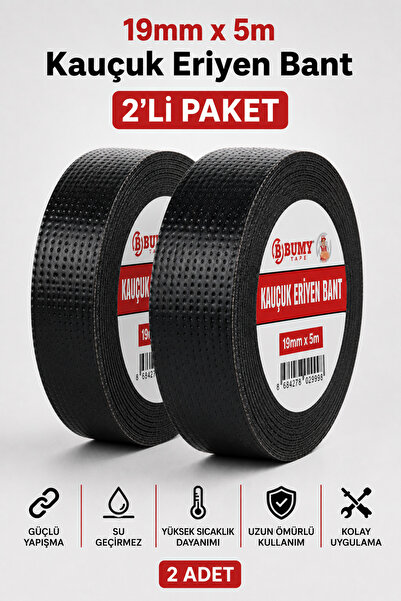 BUMY (2 ADET) Kauçuk Eriyen Bant Set 15mm x 5 Metre Kendinden Kaynayan İzolas...