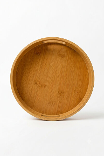 NATUREL DEKOR Bamboo Round Tray with Self-Held Handles 30X5 cm - Decorative, ...