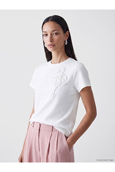 LC Waikiki Lcw Everyday White Soft Touch Blouse with Floral Applique