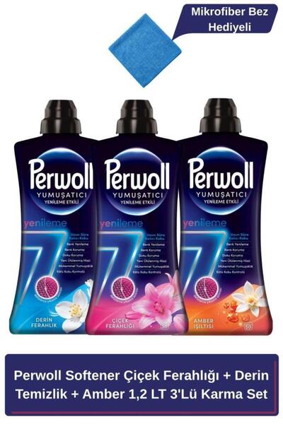 Perwoll Softener Çiçek Ferahlığı + Derin Temizlik + Amber 1,2 LT 3'Lü Karma Set