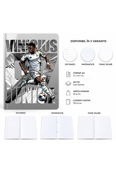 Ingift Caiet A4 Personalizat Vinicius Junior – 60 Foi, Dictando