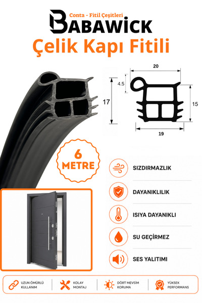 BABAWİCK Çelik Kapı Fitili 6 Metre Siyah Renk. Ses, Toz ve Isı Yalıtımı Sağla...