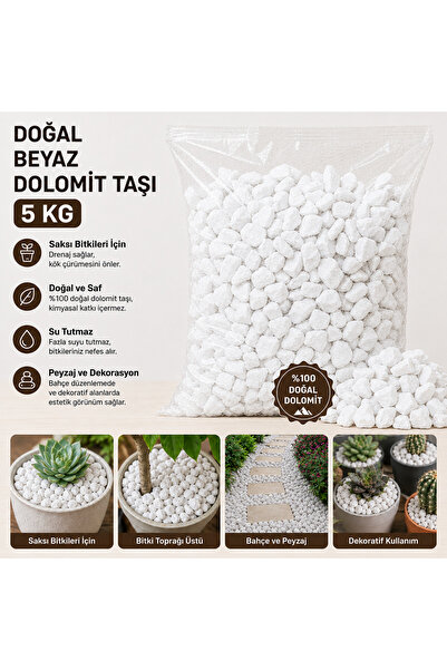 Genel Markalar Doğal Beyaz Dolomit Taşı 5 KG | Dekoratif Bahçe Taşı | Saksı Ü...