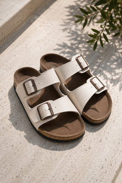 HEDYONE Comfort Anatomical Double Buckle Cork Sole Daily Comfortable Stylish ...