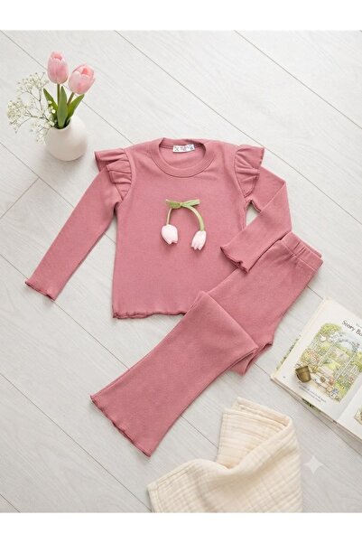 Patriko Girls' Fall Collection Tulip Detail Camisole Blouse Pants Set 3-8 Years