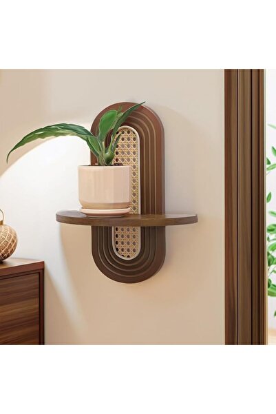 Tazweeq 2 Pcs Rattan Floating Shelves, Arched Wood Wall-Mounted Decorative Sh...