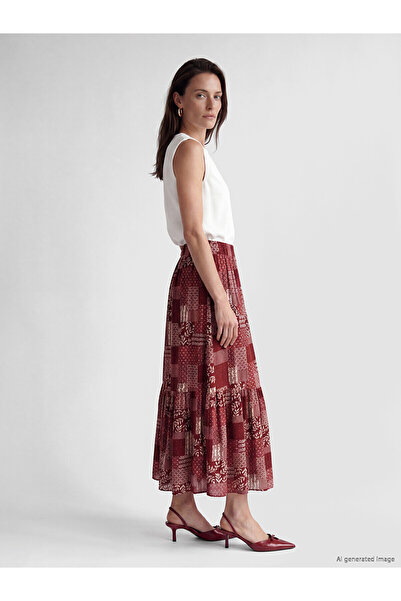 LC Waikiki Nevavm Patterned Flared Skirt with Elastic Waist