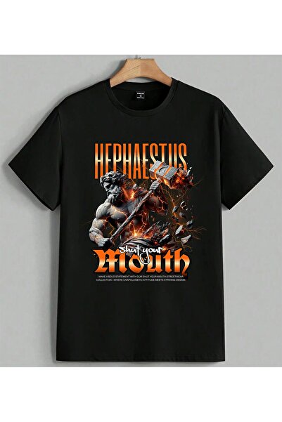 ELFERA Μπλουζάκι Unisex Oversize με στάμπα Hephaestus Tanrı, Θερμότητα και Δύ...