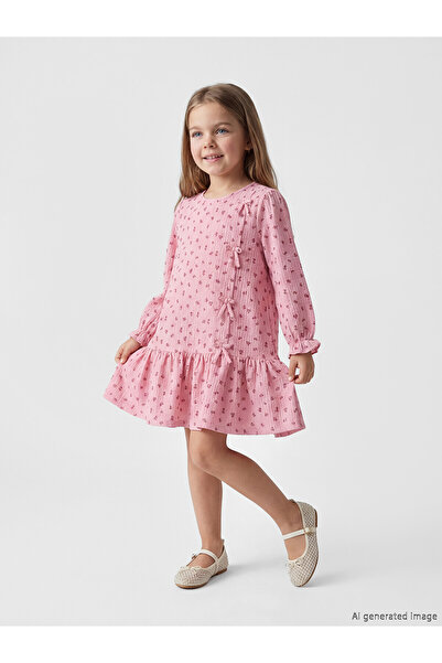 LC Waikiki Two Mt Shop Quality Oval Collar Floral Bow Girl's Dress