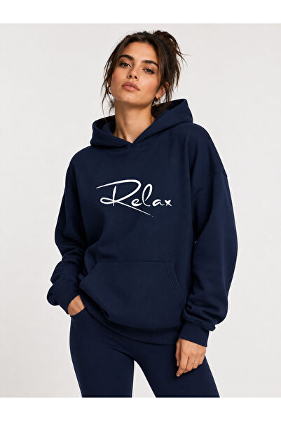 herkesemoda Relax Printed Hooded 2 Thread Raster Sweatshirt