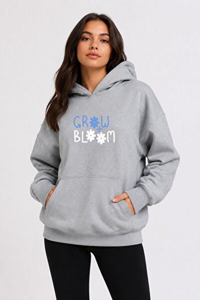 herkesemoda Grow Bloom Printed Hooded 2 Thread Rastered Sweatshirt