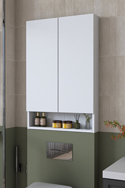 Rani Mobilya Rani KB111 Kapaklı Banyo Dolabı Raflı Klozet Üstü Çok Amaçlı Dol...