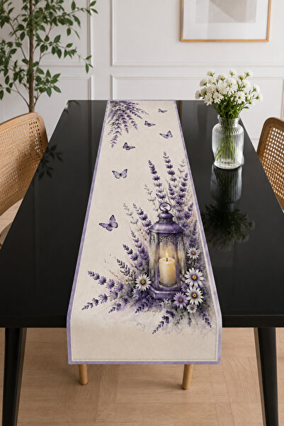 Bebişim Halı Lavender, Lantern and Butterfly Patterned Purple Runner Tableclo...