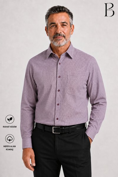 BURSPA Relaxed Fit Long Sleeve Striped Classic Men's Dad Shirt
