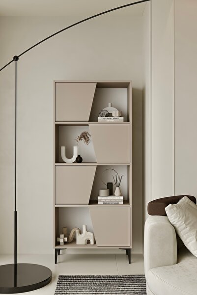 Furnitt Home Roma Kumtaşı Bej Kitaplık 175 cm - Vitrin - Gümüşlük (100% MDF) ...