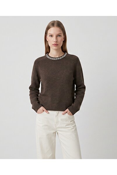 fujya Soft Textured Shiny Stone Detailed Knitwear Sweater