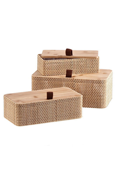 Decorer Set de 3 cutii de depozitare din bambus 20 x 10.5 x 5.5 cm, 23 x 13 x...
