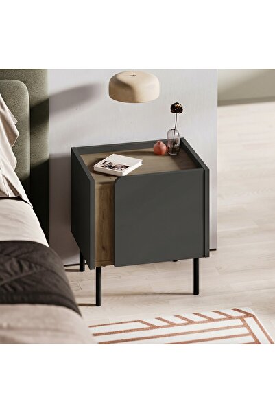 Mourah Home Norm Modern Nightstand - 35 x 47.8 x 45.5 CM - Natural Oak/ Dark ...