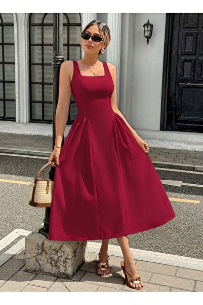 UFC 1985 TOP BRAND Women's Strappy Square Collar Long Imported Crepe Dress