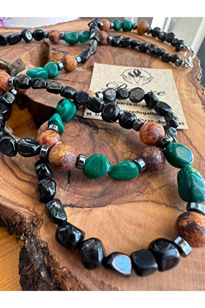 parze doğaltaş Hypersthene (Hypersten) & Malachite & Agate Special Design Nat...