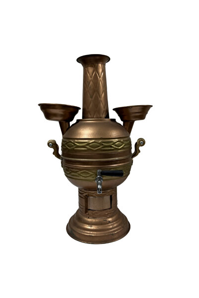 Taşhan Çarşı Antika Bakır Kömürlü Çift Demlikli Semaver 52 cm Odun Ateşli Dek...