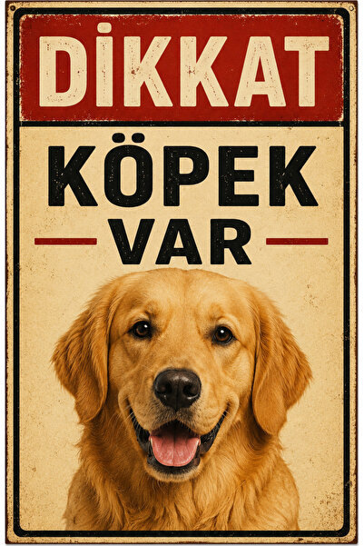 Lucena Retro Caution Dog Present Golden Retriever Metal Warning Sign Decorati...
