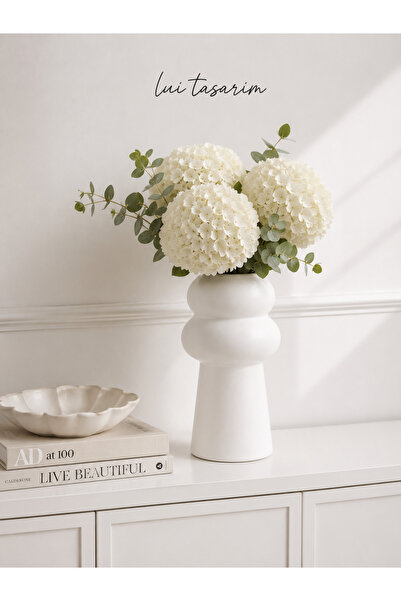 Lui Tasarım Nordic Style Vase Ceramic White Bohemian Trend Vase 23 cm