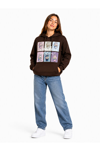 GİYİCEM TEKSTİL Girl's Labubu Printed 3 Thread Winter Unlined Sweatshirt 4540