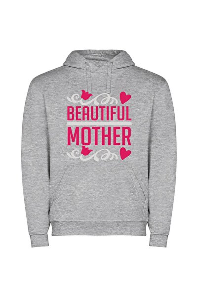 iLovePrints Radiant White-Background Mother Φούτερ με κουκούλα σε χρώμα Γκρι