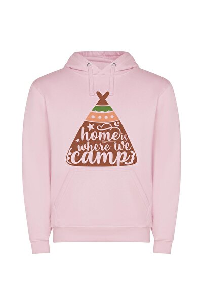 iLovePrints Camping Chronicles: Home & Teepee Φούτερ με κουκούλα σε χρώμα Ροζ