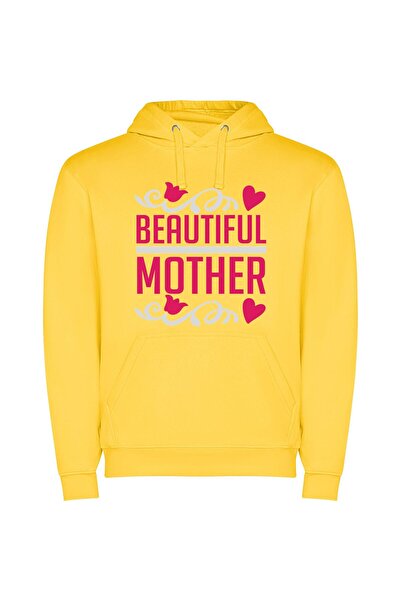 iLovePrints Radiant White-Background Mother Φούτερ με κουκούλα σε χρώμα Κίτρινο