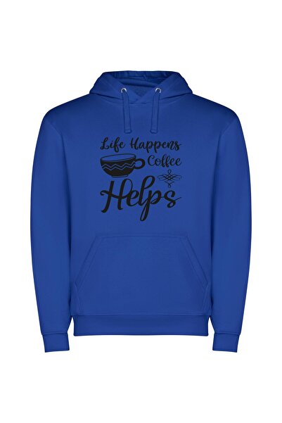 iLovePrints Java Jolts: Life's True Brew Φούτερ με κουκούλα σε χρώμα Μπλε