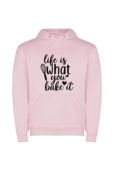 iLovePrints Baking Life's Art: Slice Φούτερ με κουκούλα σε χρώμα Ροζ
